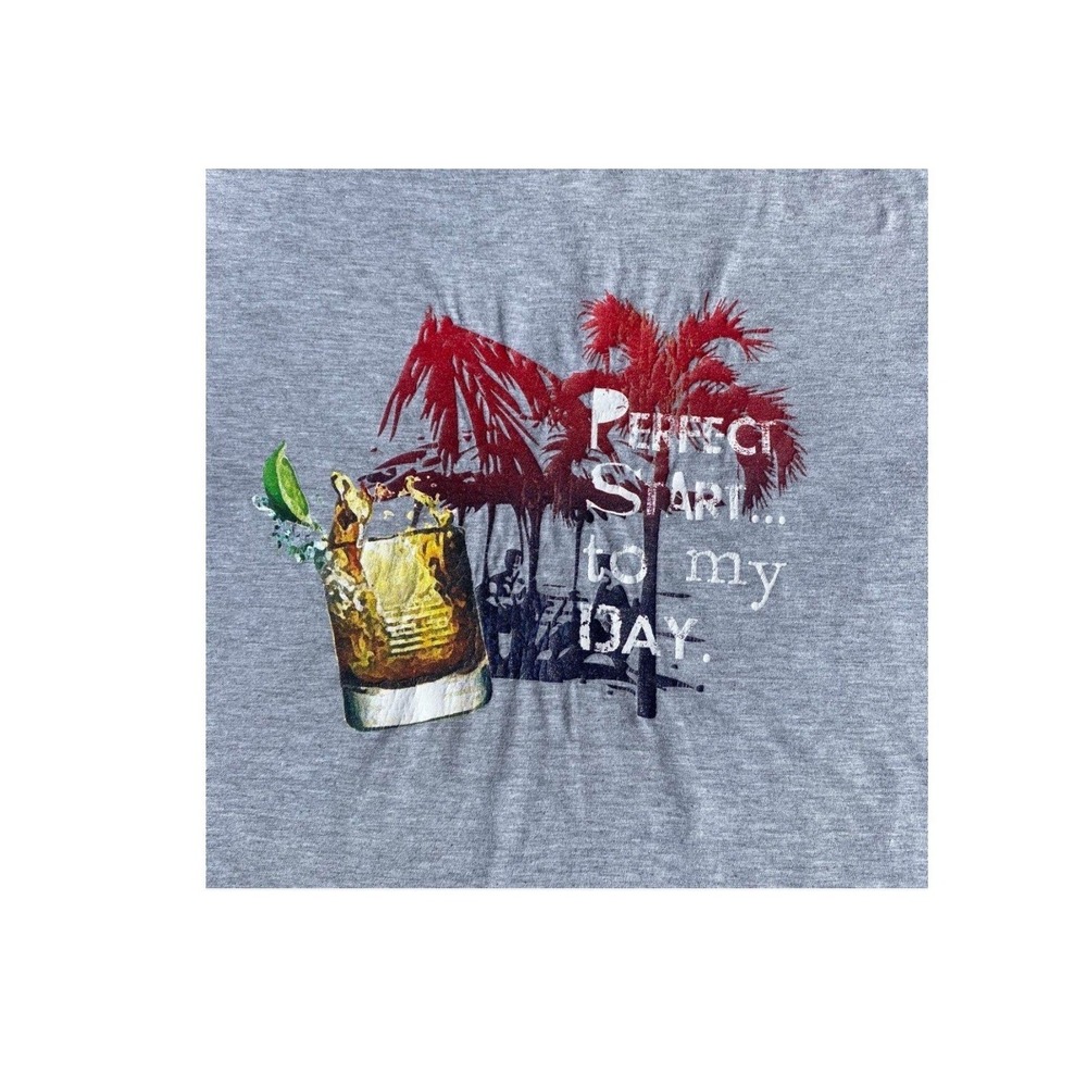 IZOD Mens Heather‎ Gray Tropical Cocktail Graphic T-Shirt XL Short Sleeve Tee